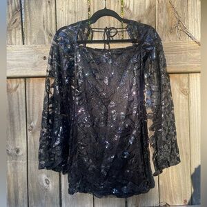 Lucy in the Sky Black sequined Babydoll Micro Mini Dress Sise S